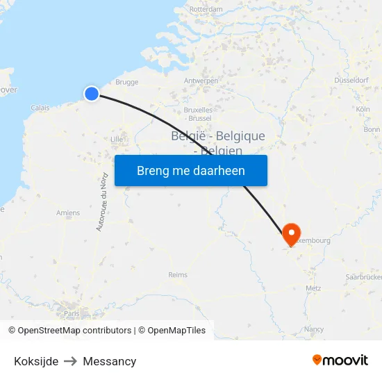 Koksijde to Messancy map