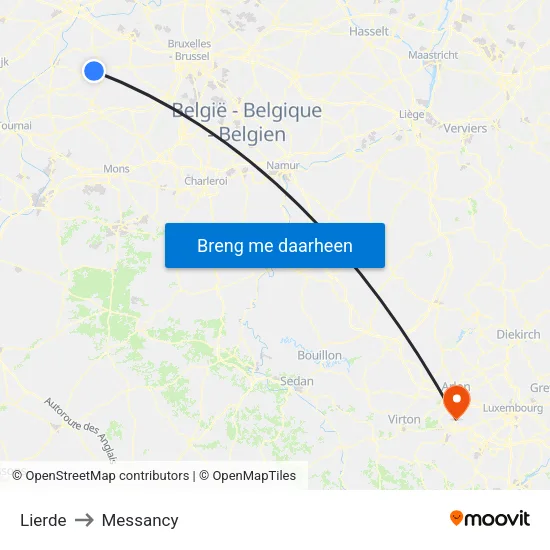 Lierde to Messancy map
