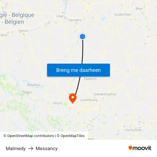 Malmedy to Messancy map