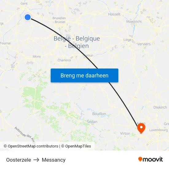 Oosterzele to Messancy map
