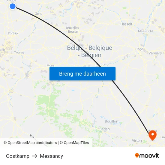 Oostkamp to Messancy map