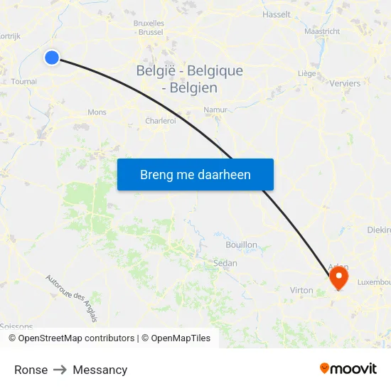 Ronse to Messancy map