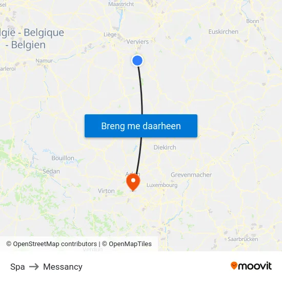 Spa to Messancy map