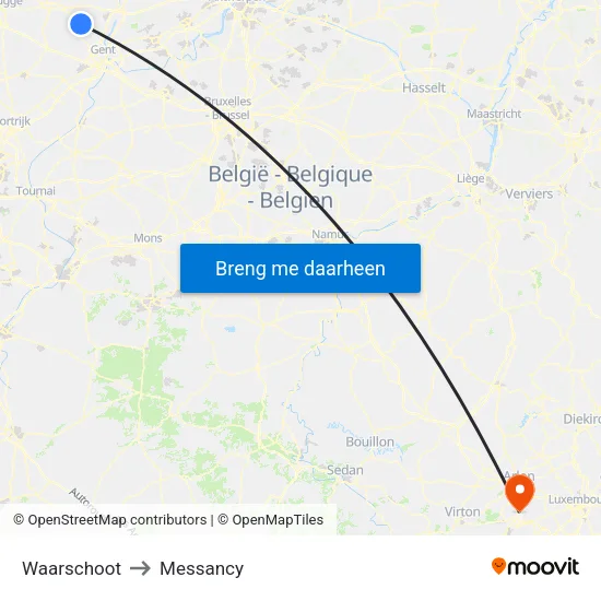 Waarschoot to Messancy map