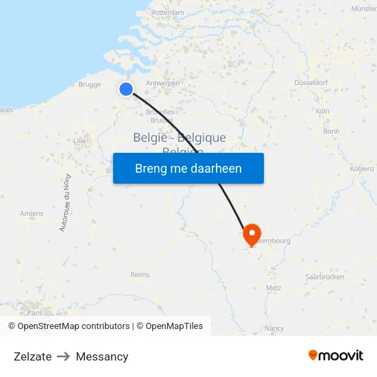 Zelzate to Messancy map