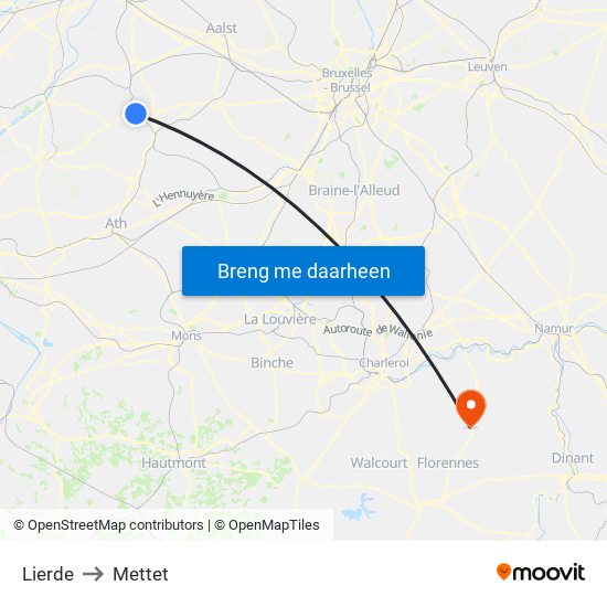 Lierde to Mettet map
