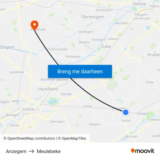 Anzegem to Meulebeke map