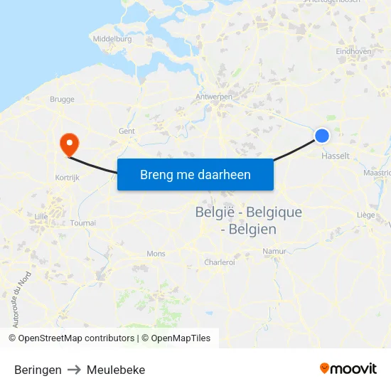 Beringen to Meulebeke map
