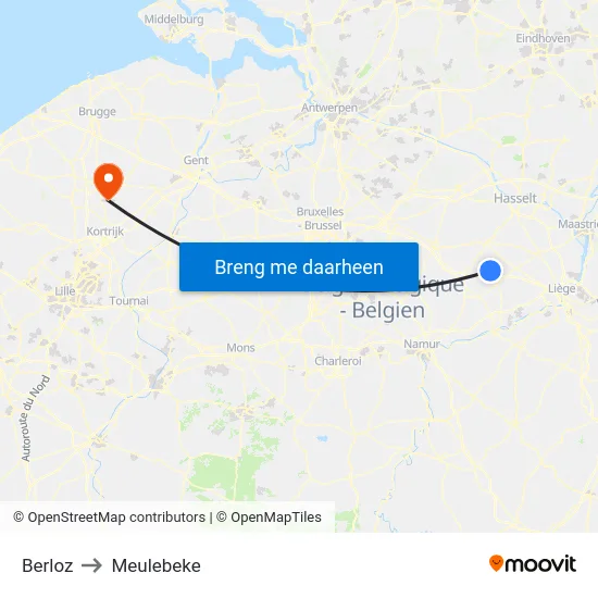 Berloz to Meulebeke map