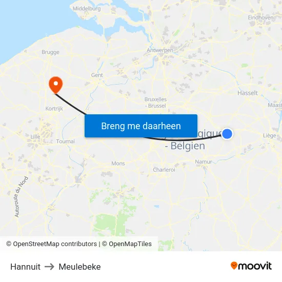 Hannuit to Meulebeke map