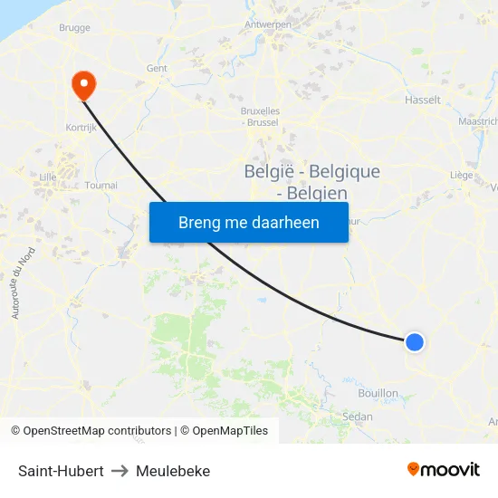 Saint-Hubert to Meulebeke map
