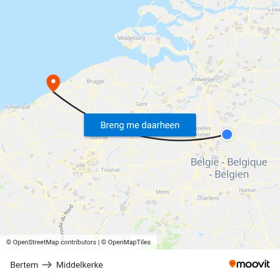 Bertem to Middelkerke map