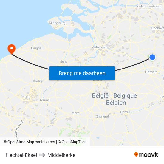 Hechtel-Eksel to Middelkerke map