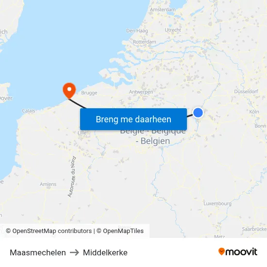 Maasmechelen to Middelkerke map