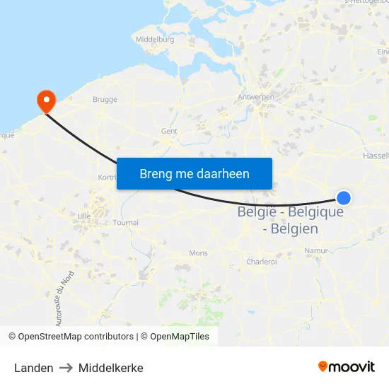 Landen to Middelkerke map