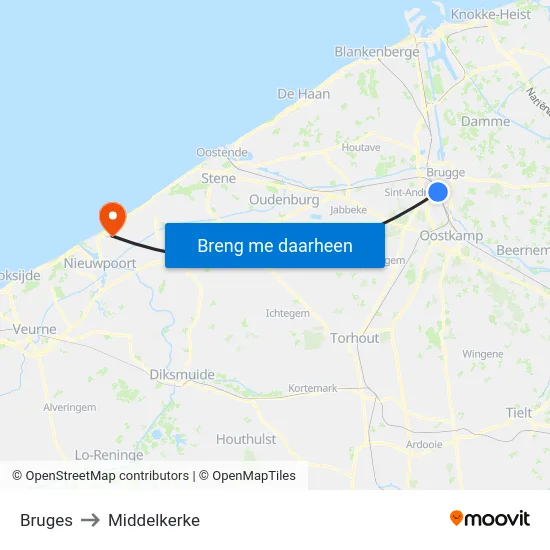 Bruges to Middelkerke map
