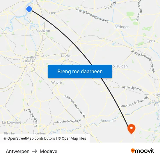 Antwerpen to Modave map