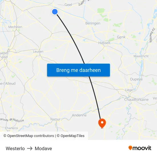 Westerlo to Modave map