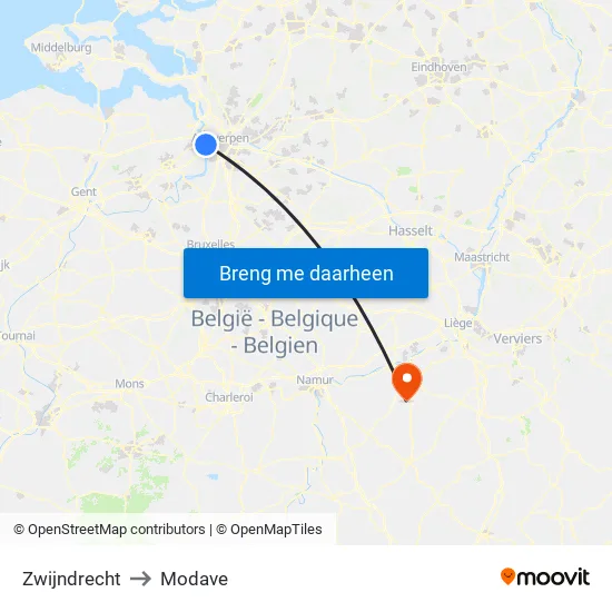 Zwijndrecht to Modave map
