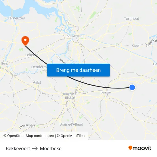 Bekkevoort to Moerbeke map