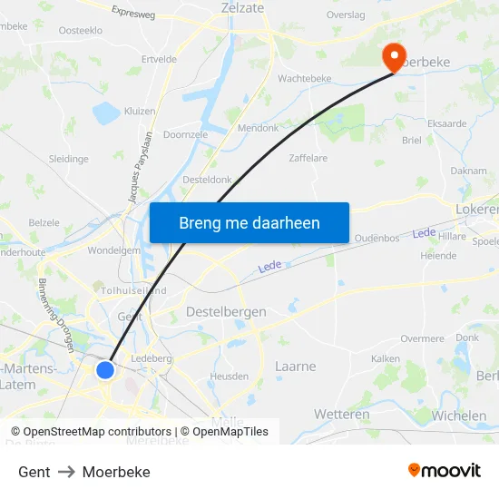 Gent to Moerbeke map