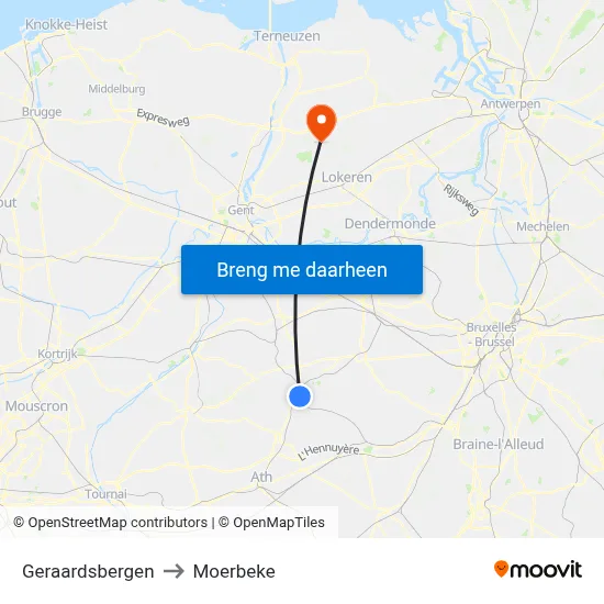 Geraardsbergen to Moerbeke map
