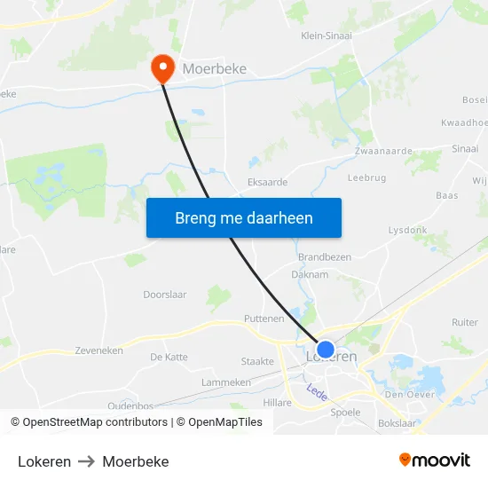 Lokeren to Moerbeke map