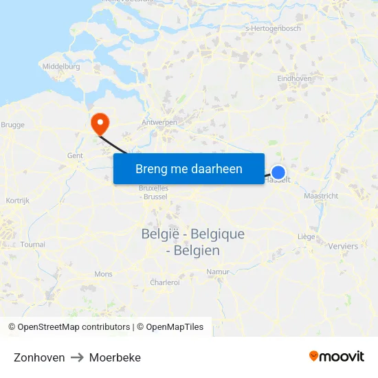 Zonhoven to Moerbeke map