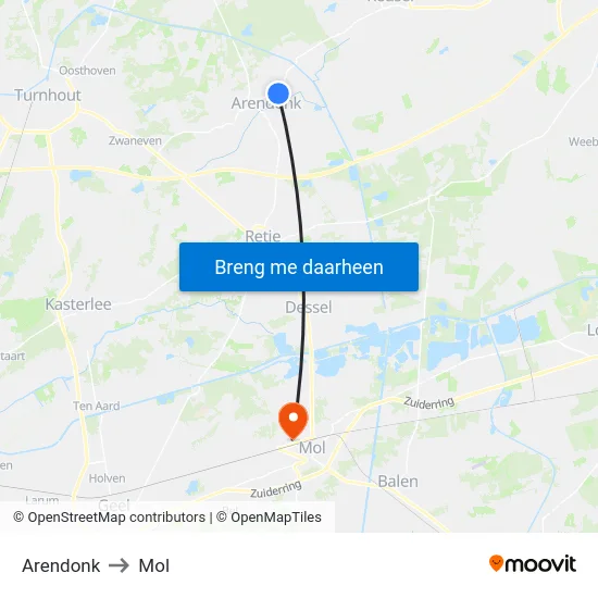 Arendonk to Mol map