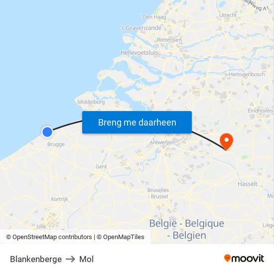 Blankenberge to Mol map