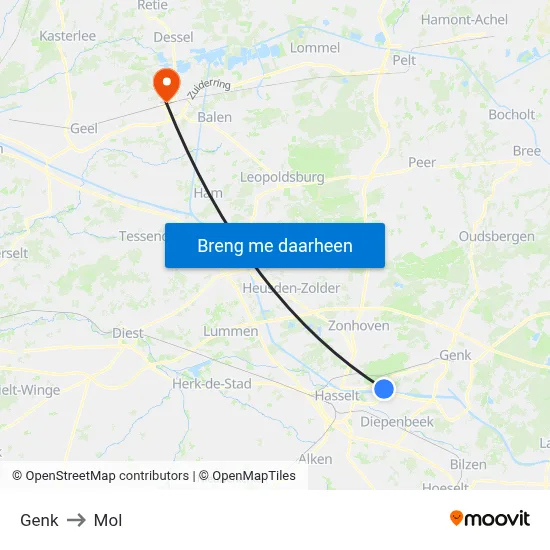 Genk to Mol map