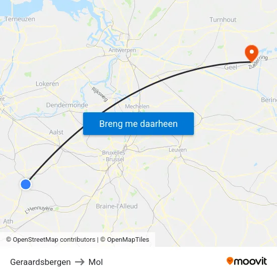 Geraardsbergen to Mol map