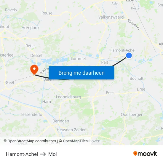 Hamont-Achel to Mol map