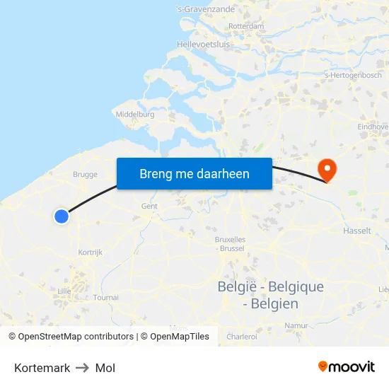 Kortemark to Mol map