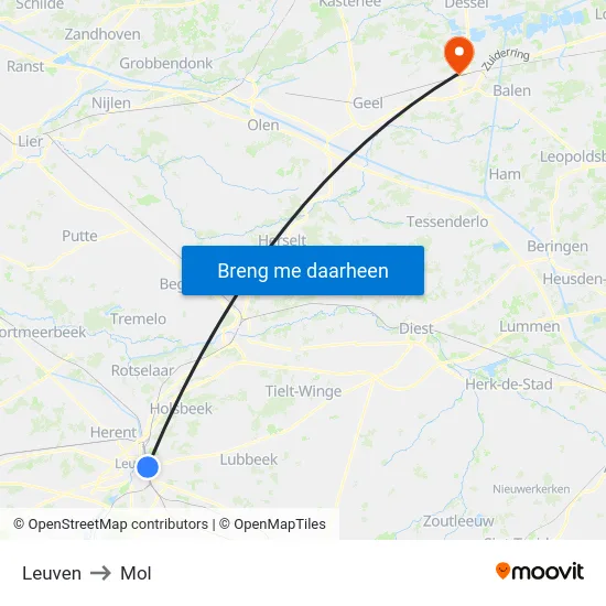 Leuven to Mol map