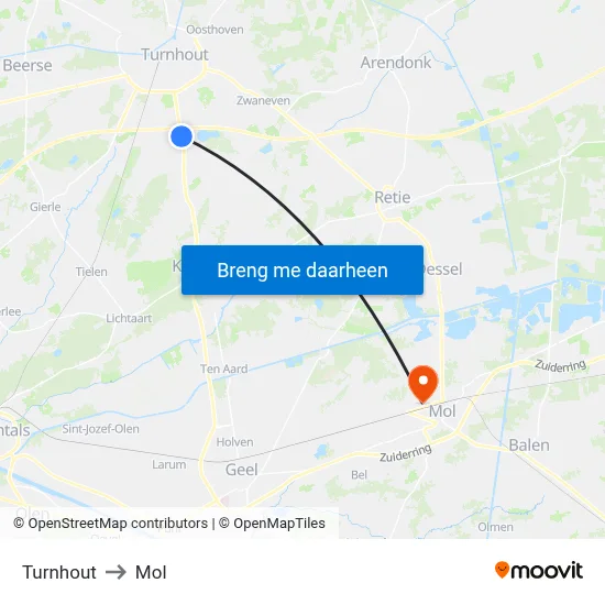 Turnhout to Mol map