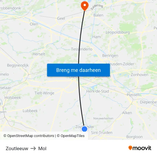 Zoutleeuw to Mol map