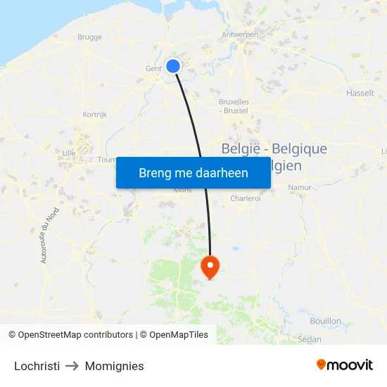 Lochristi to Momignies map