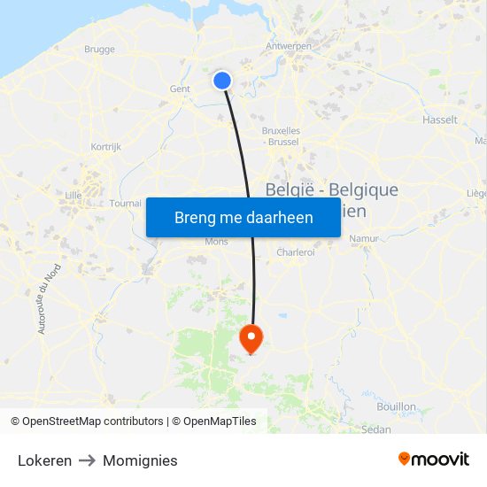 Lokeren to Momignies map