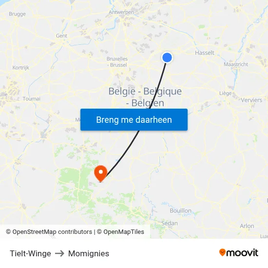 Tielt-Winge to Momignies map