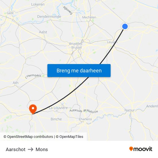 Aarschot to Mons map