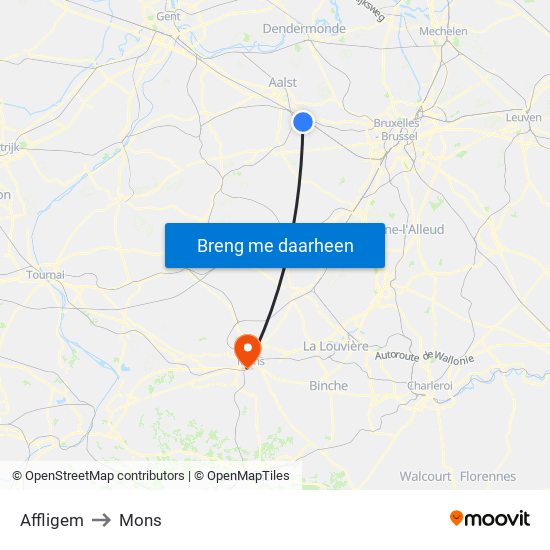 Affligem to Mons map