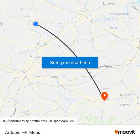 Ardooie to Mons map