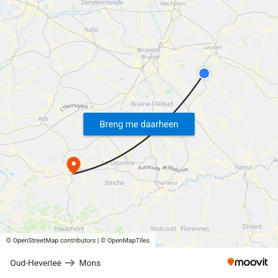 Oud-Heverlee to Mons map