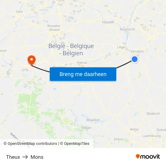 Theux to Mons map