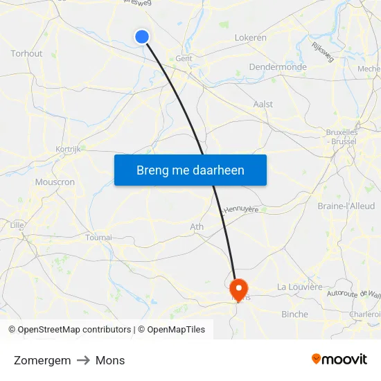 Zomergem to Mons map