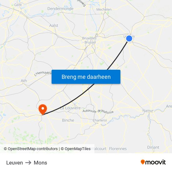 Leuven to Mons map