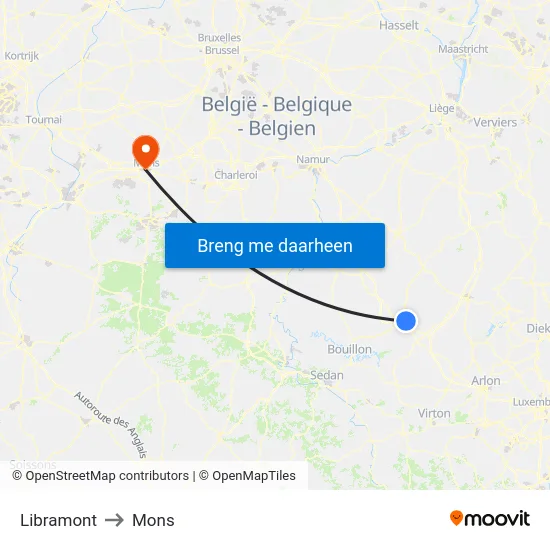 Libramont to Mons map