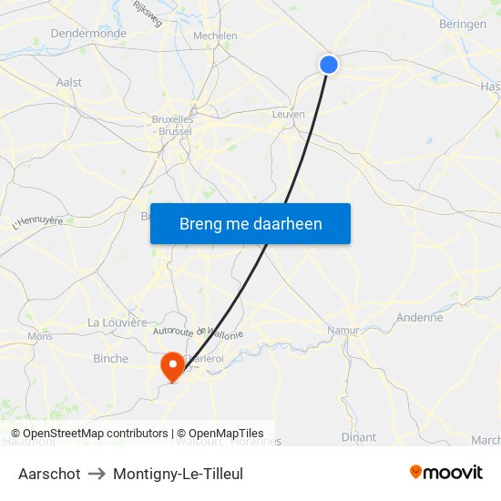 Aarschot to Montigny-Le-Tilleul map