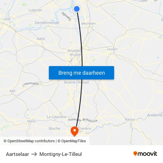 Aartselaar to Montigny-Le-Tilleul map